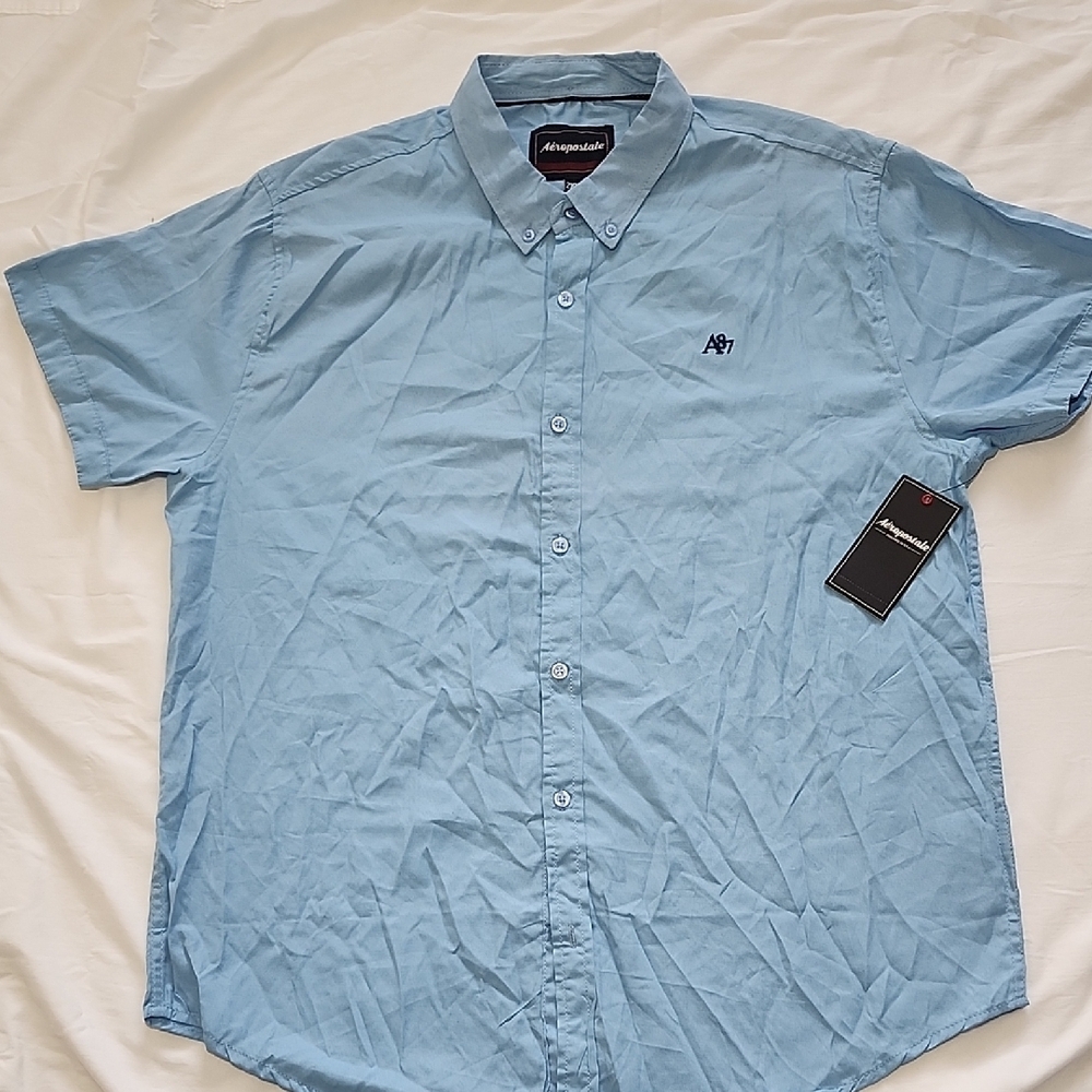 Aéropostale Light Blue Short Sleeve Woven Button Up Shirt NWT